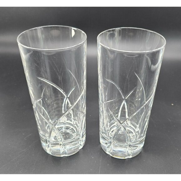 Cut Crystal Highball Glasses Set Of 2 With Elegant Design 6" Tall DH1301 - Picture 2 of 5